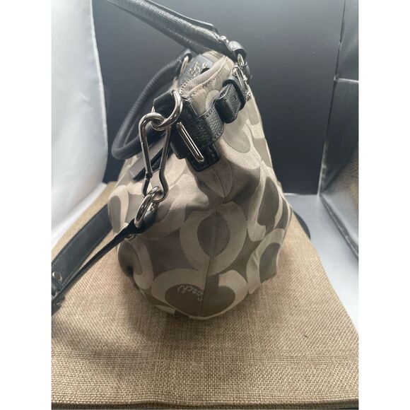 Coach Ashley Signature Satchel Khaki & Black Trim Plum Interior - Picture 11 of 12